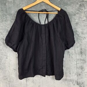 J Crew Top 18 Black Linen V-Back Boho Coastal Button Down Beach Resort Preppy